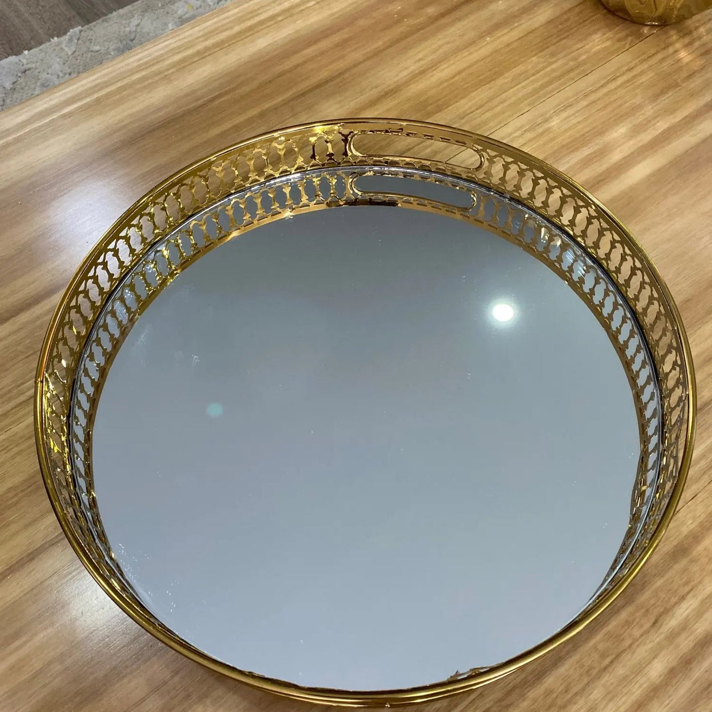 Vintage Mirror Tray - Round Metal - Copper Made