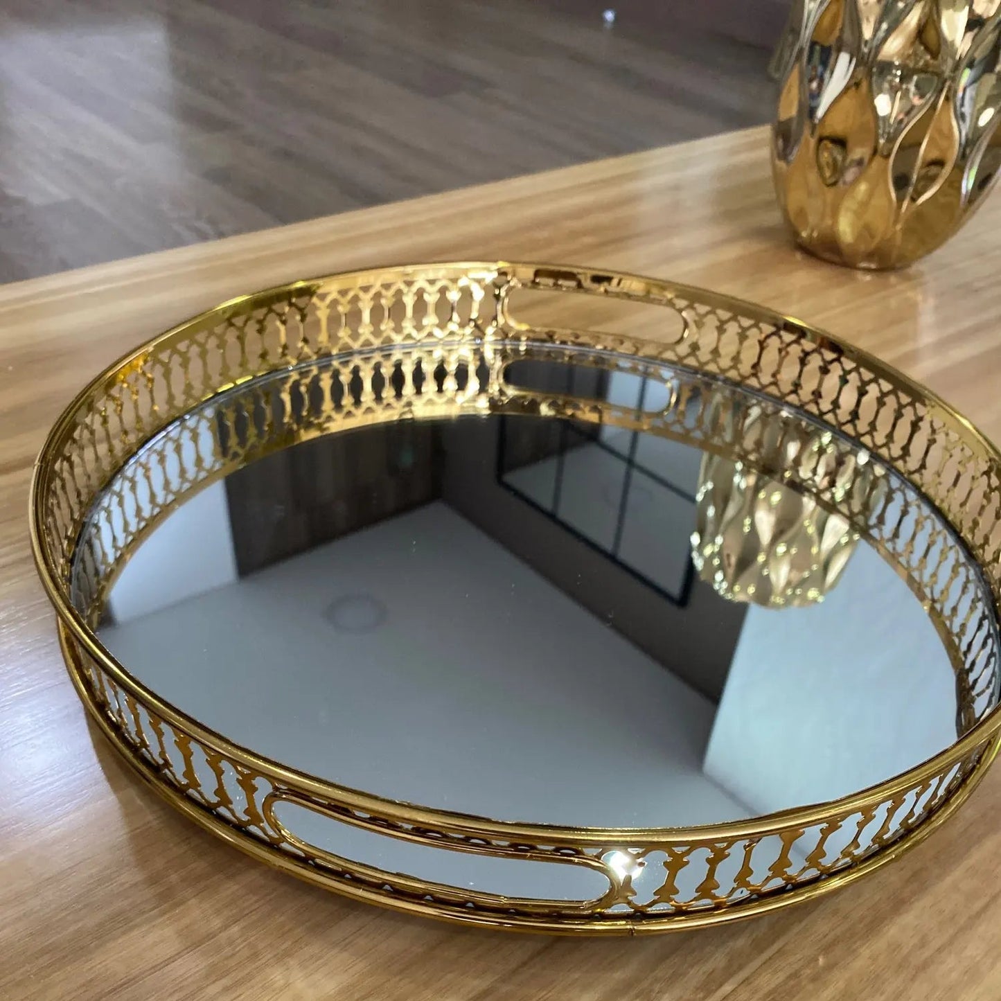 Vintage Mirror Tray - Round Metal - Copper Made