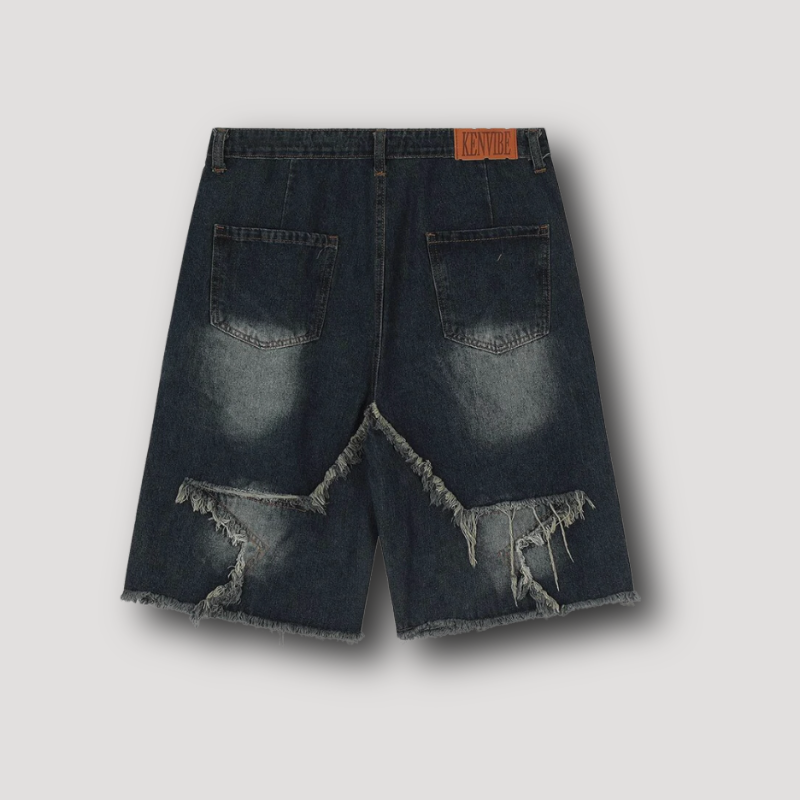Vintage Tassel Star Denim Shorts Men