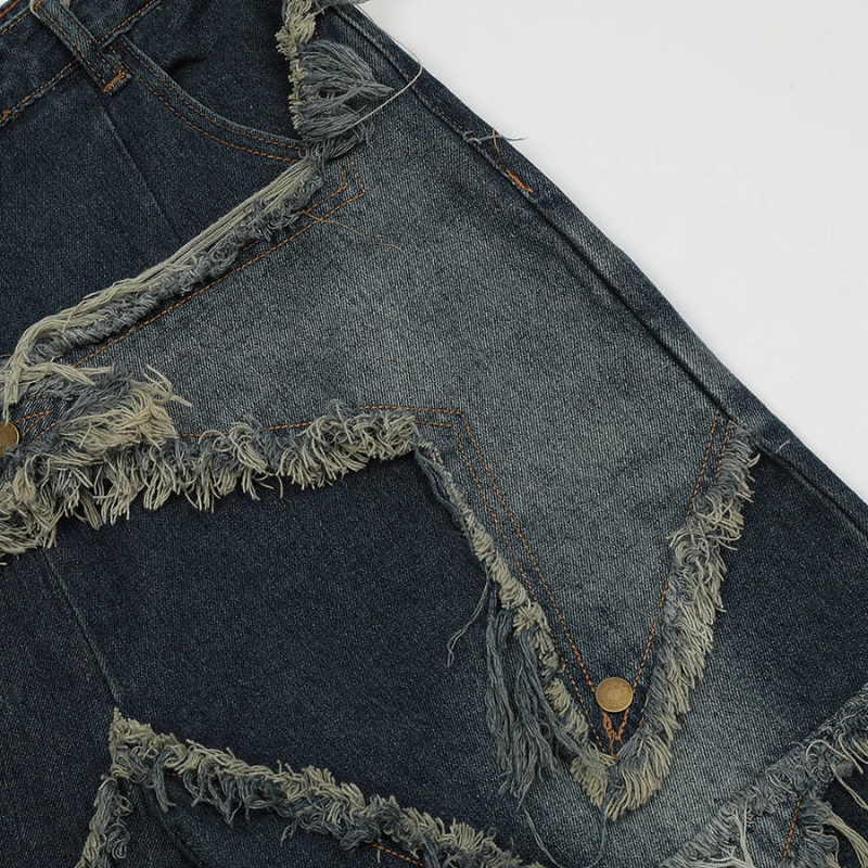 Vintage Tassel Star Denim Shorts Men