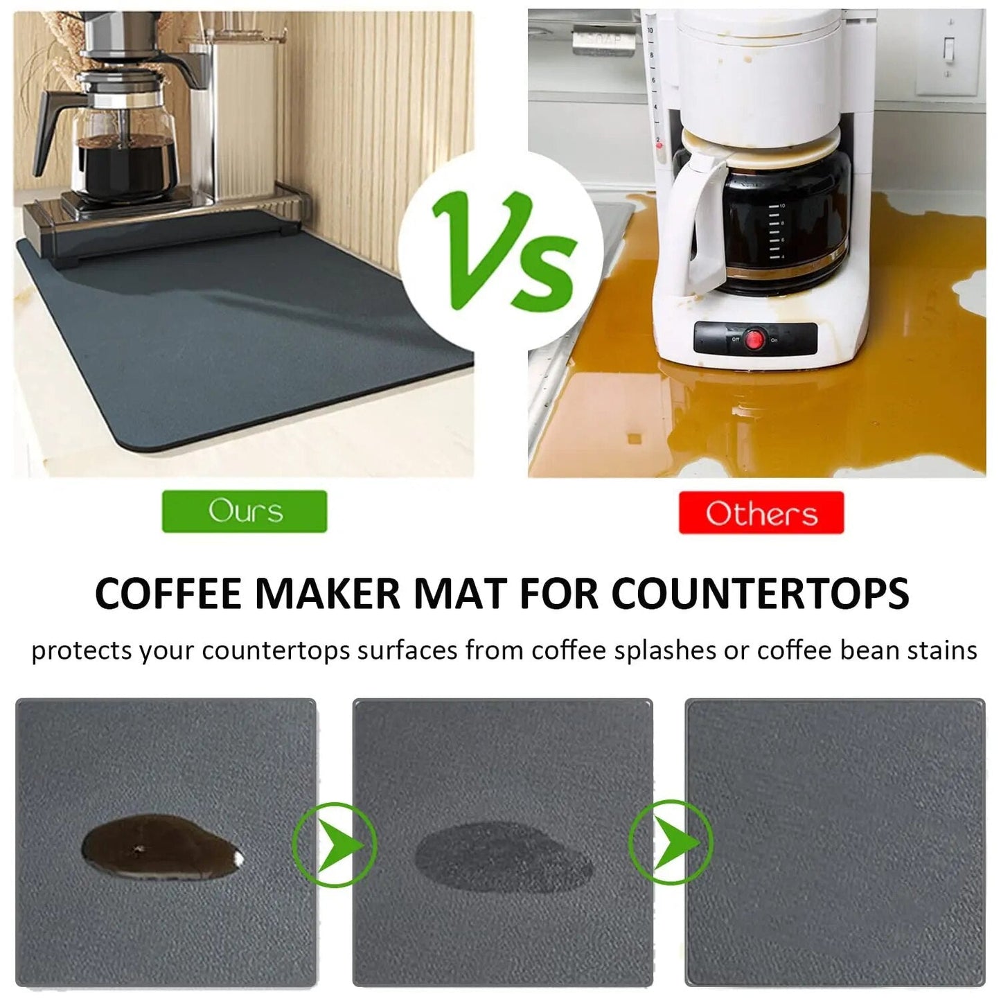 Premium Absorbent Draining Mat - Quick-Dry Microfiber, Non-Slip, Grey, Kitchen Essential