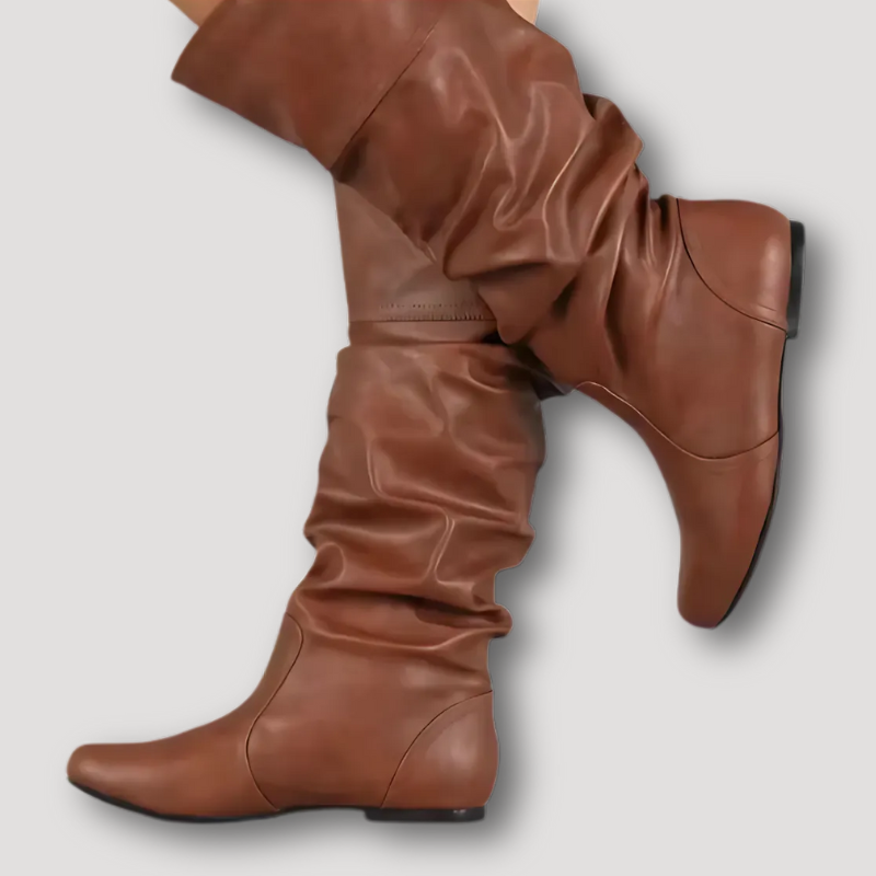 Slouchy Womens Leather Knee High Boots Flat