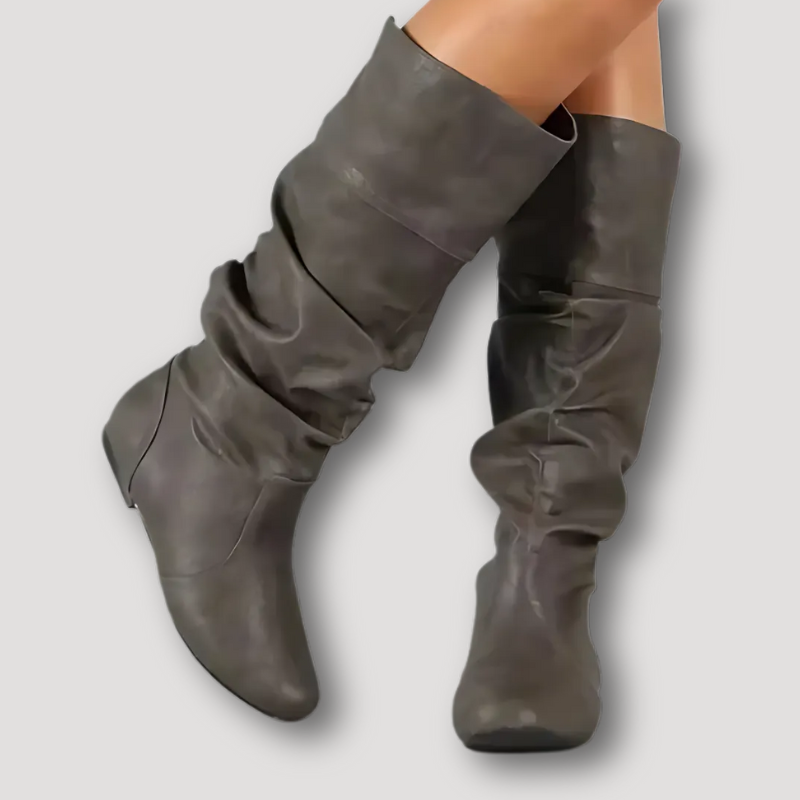 Slouchy Womens Leather Knee High Boots Flat