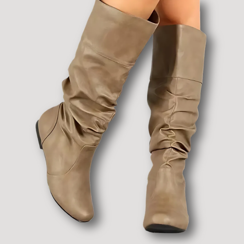 Slouchy Womens Leather Knee High Boots Flat
