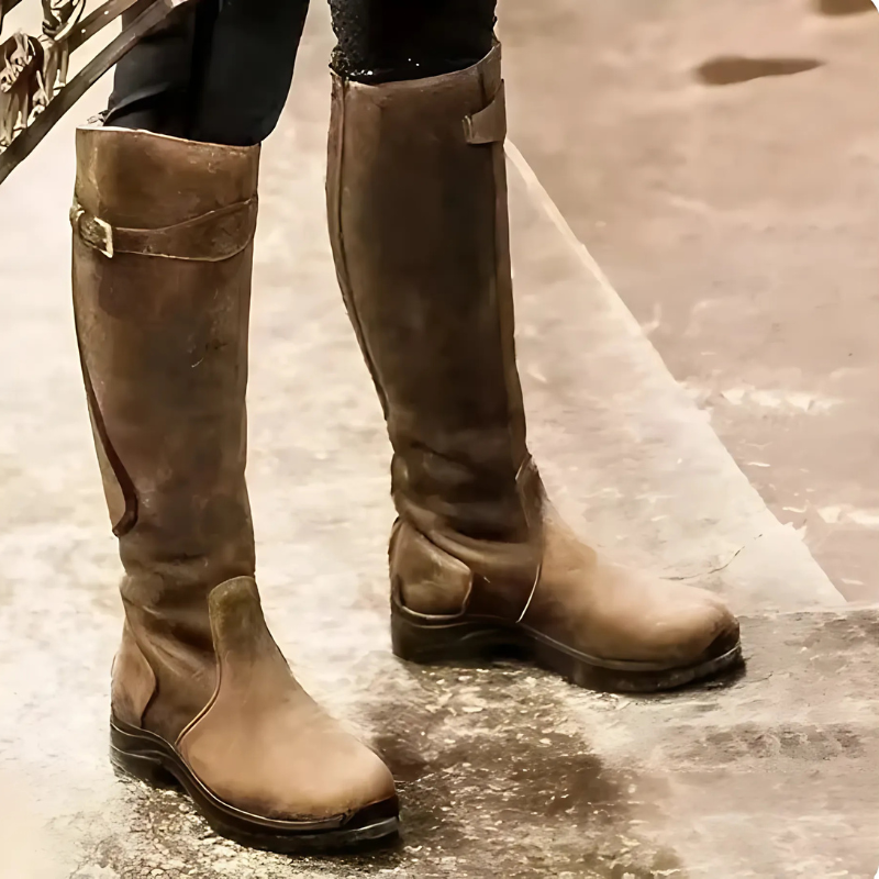 Knee High Buckled Leather Riding Boots Women