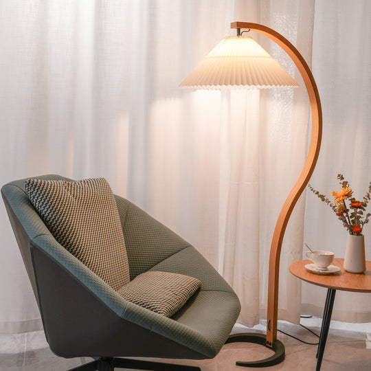 Wooden Style Floor Lamp - Foot Switch - Led Bulb