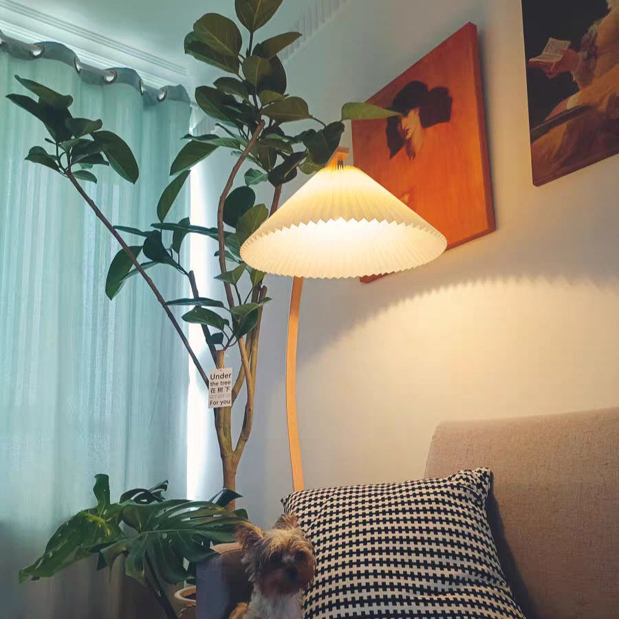 Wooden Style Floor Lamp - Foot Switch - Led Bulb
