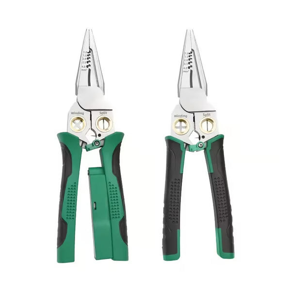 Outdoorfun 8-in-1 Wire Stripper – Cable Cutter, Voltage Tester, Silver/Green