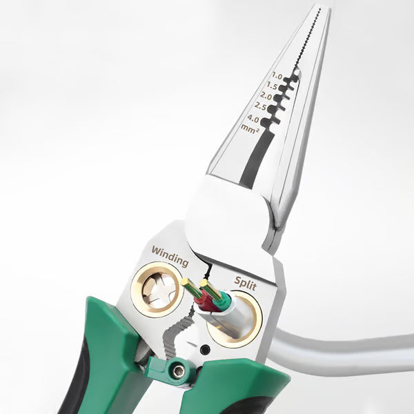 Outdoorfun 8-in-1 Wire Stripper – Cable Cutter, Voltage Tester, Silver/Green