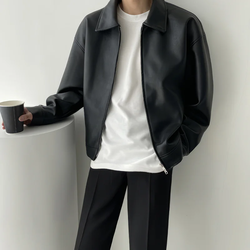 Men's Double Zipper Black Leather Jacket
