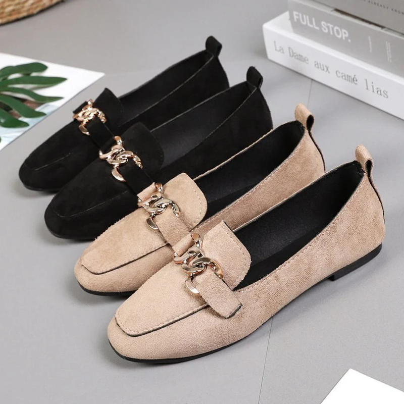 Casual Women's Suede Loafers with Buckle
