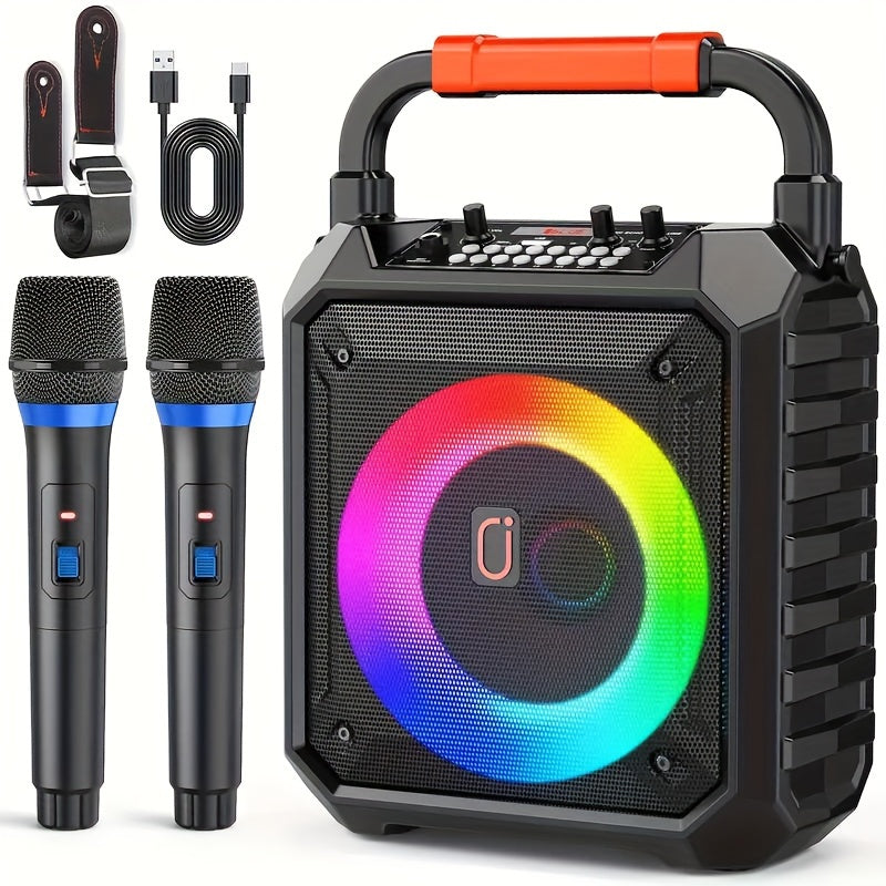 Singing Machine – Mini Sparkle Bluetooth Karaoke Speaker – With 2 Microphones – Wireless BT – Colour Changing Lights – Party Entertainment