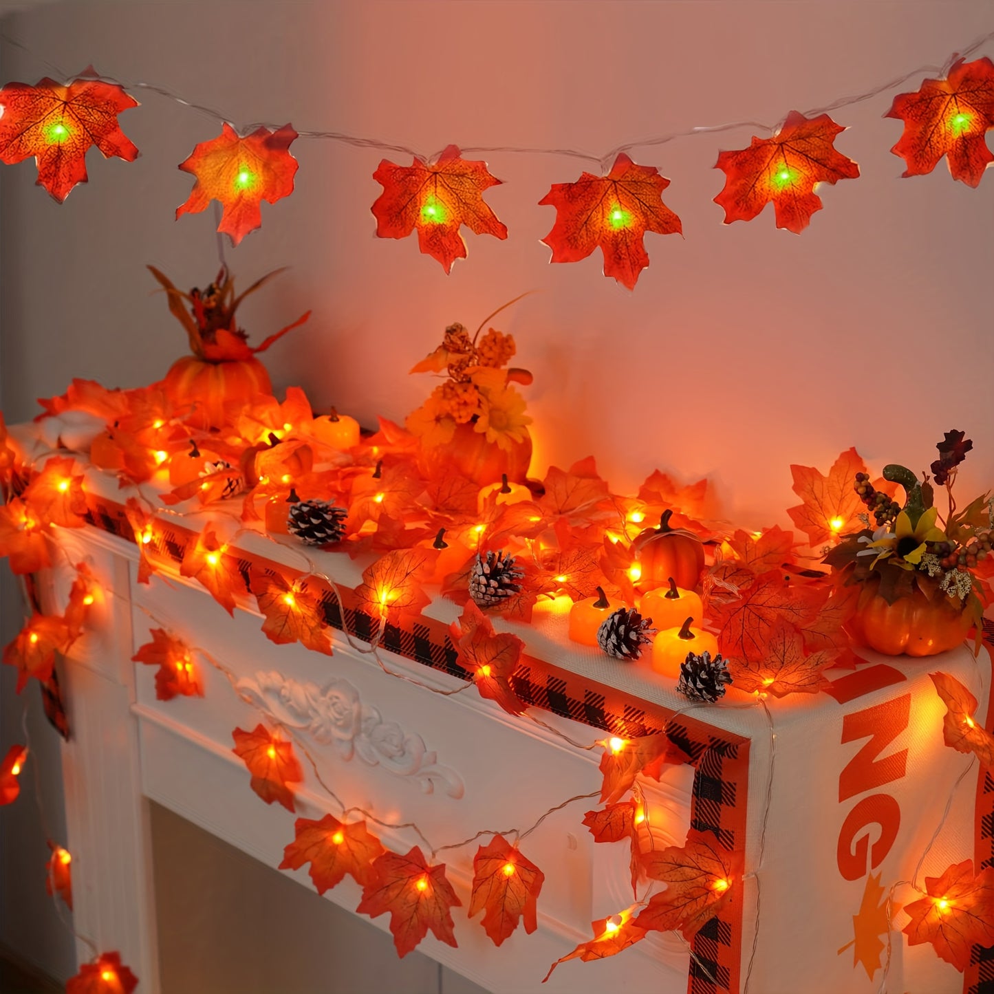 LED Maple Leaf Fairy Lights – Autumn Decoration – Battery Powered – Indoor Seasonal String Lights