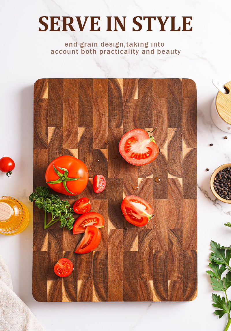 Acacia End Grain Cutting Board – 2.5cm Thick, Built-In Handles, 390x275mm