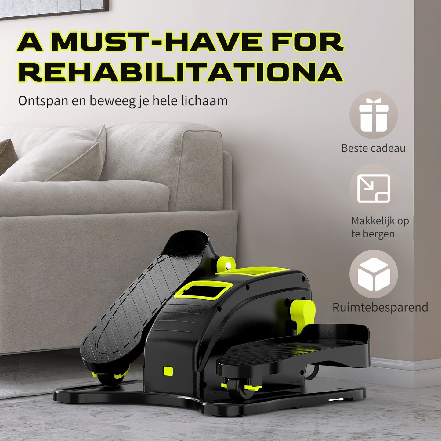 Under-Desk Elliptical Trainer – Electric Pedal Exerciser – 12 Speeds – For Seniors – With Resistance Bands – Black