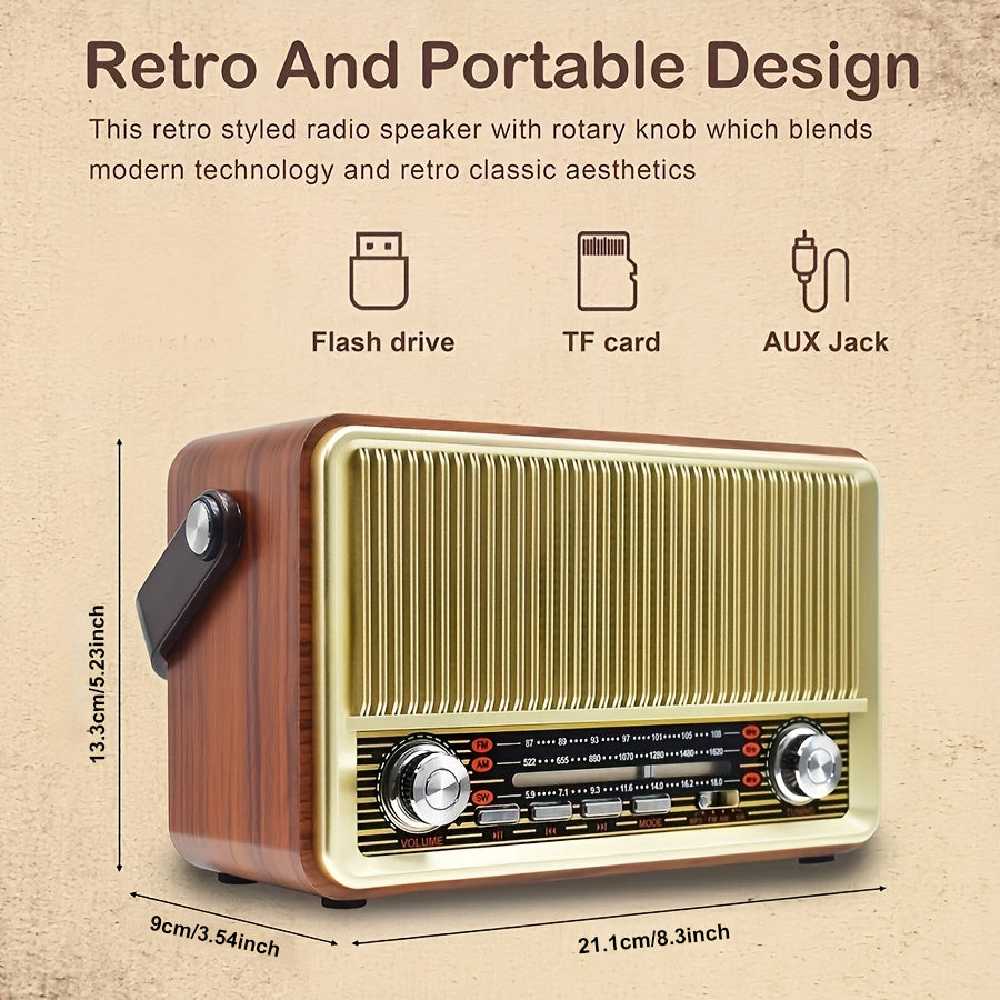 Retro Wireless Radio – FM/AM/Shortwave – Portable Transistor – AUX/TF/USB Playback – Rechargeable Battery – Classic Durable Design