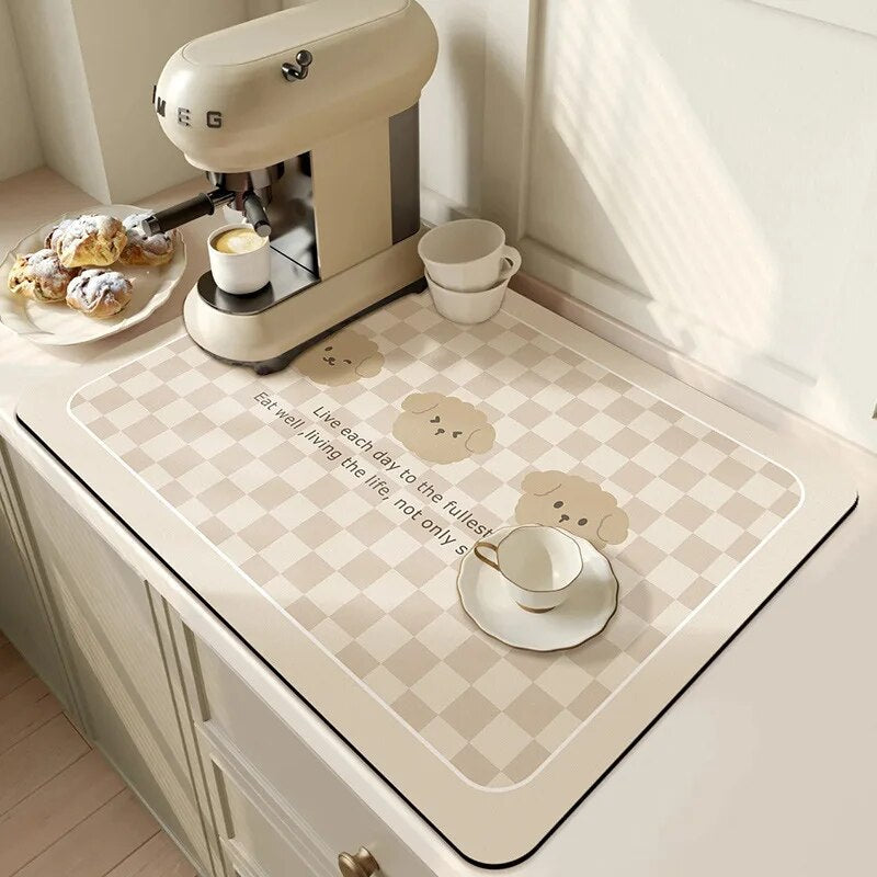 Premium Absorbent Draining Mat - Quick-Dry Microfiber, Non-Slip, Grey, Kitchen Essential
