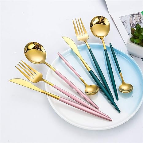 Luxury Cutlery Set – Stainless Steel Gold & Silver – 24 Pieces – Elegant Dining Flatware