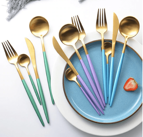 Luxury Cutlery Set – Stainless Steel Gold & Silver – 24 Pieces – Elegant Dining Flatware