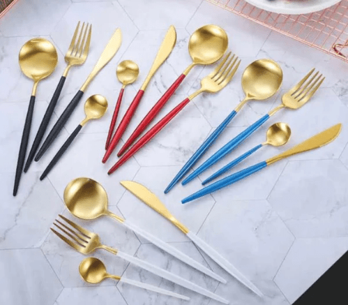 Luxury Cutlery Set – Stainless Steel Gold & Silver – 24 Pieces – Elegant Dining Flatware