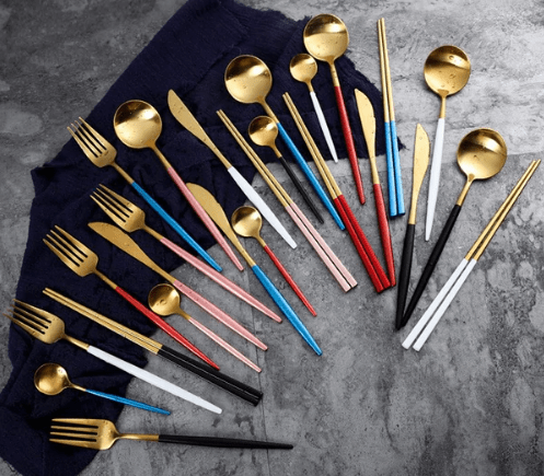 Luxury Cutlery Set – Stainless Steel Gold & Silver – 24 Pieces – Elegant Dining Flatware