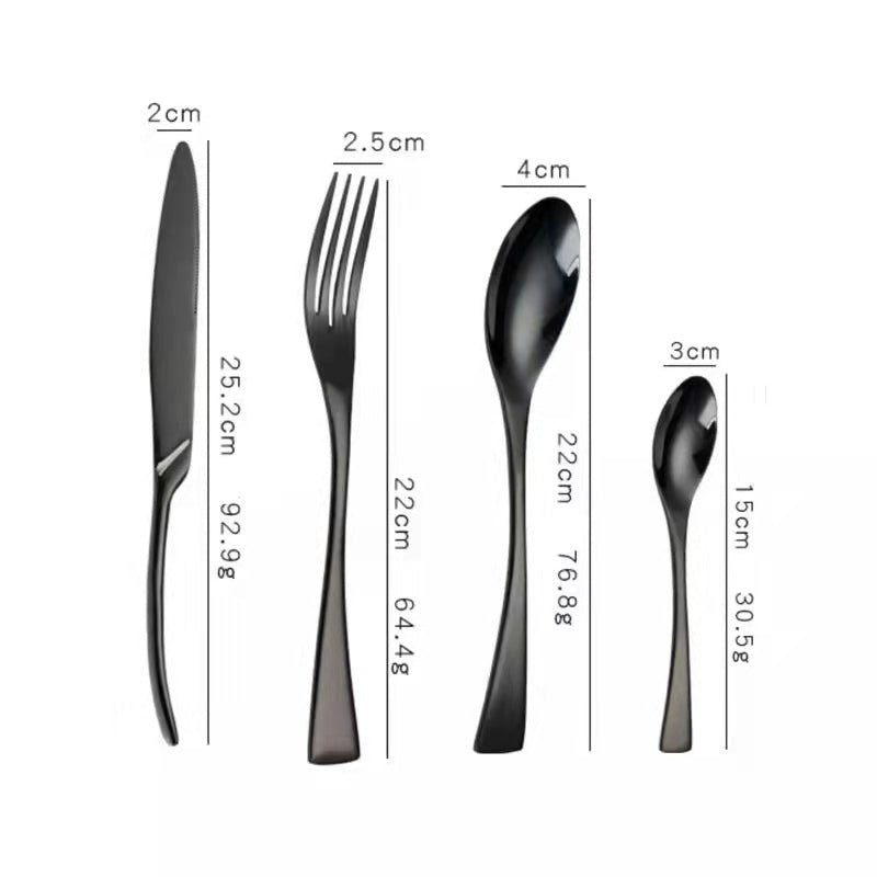 Black Stainless Steel Cutlery Set – Elegant Tableware – 24/42/48/84 Pieces – Durable & Dishwasher Safe
