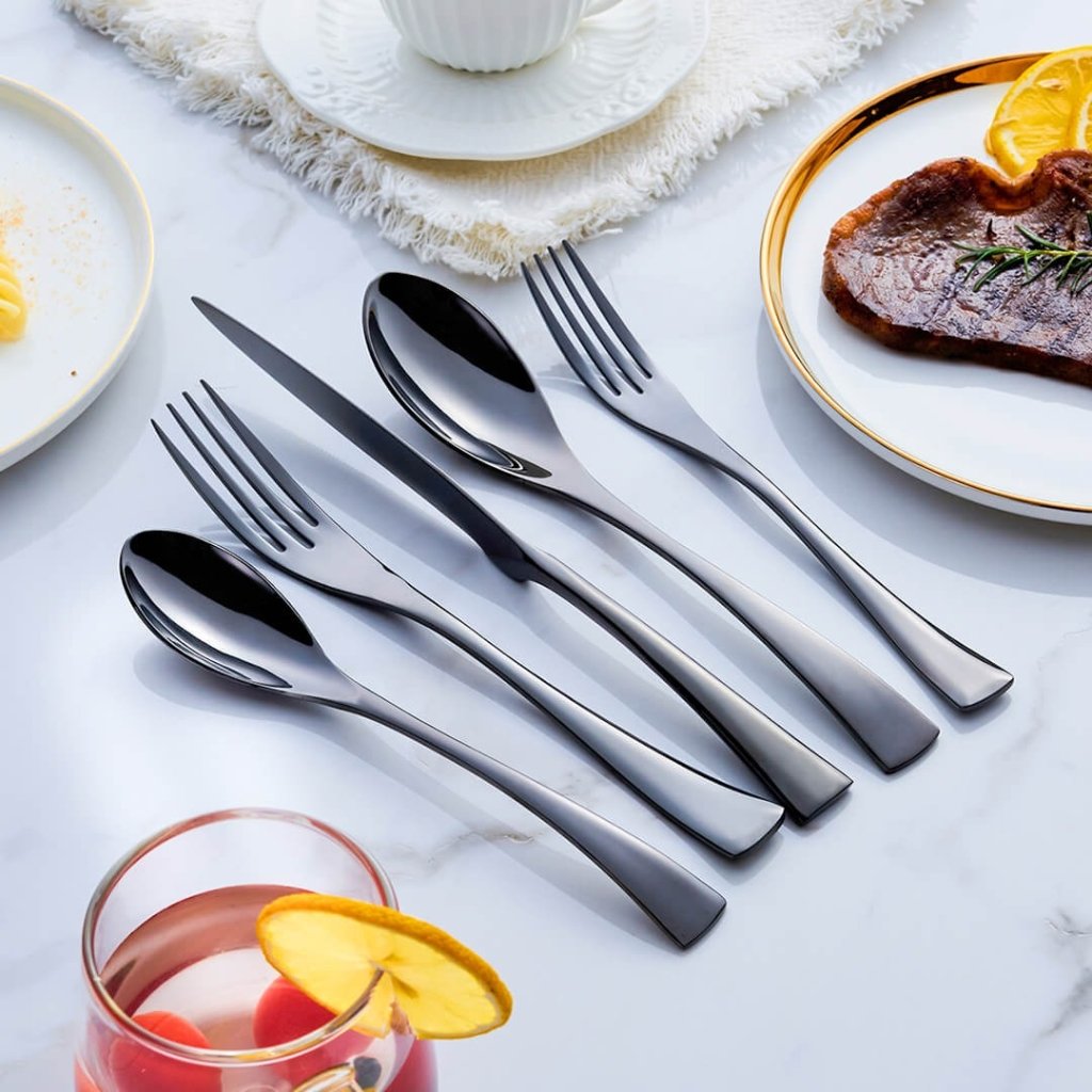 Black Stainless Steel Cutlery Set – Elegant Tableware – 24/42/48/84 Pieces – Durable & Dishwasher Safe