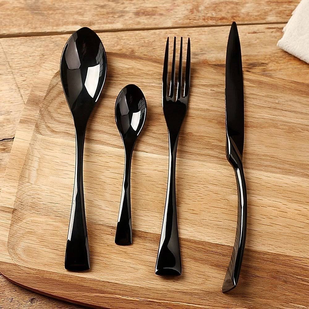 Black Stainless Steel Cutlery Set – Elegant Tableware – 24/42/48/84 Pieces – Durable & Dishwasher Safe