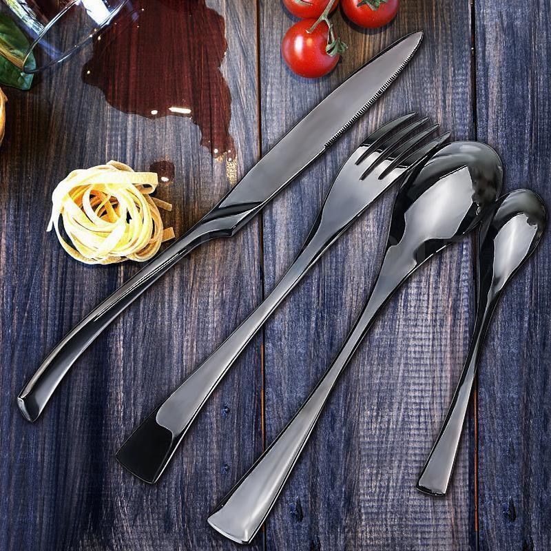 Black Stainless Steel Cutlery Set – Elegant Tableware – 24/42/48/84 Pieces – Durable & Dishwasher Safe