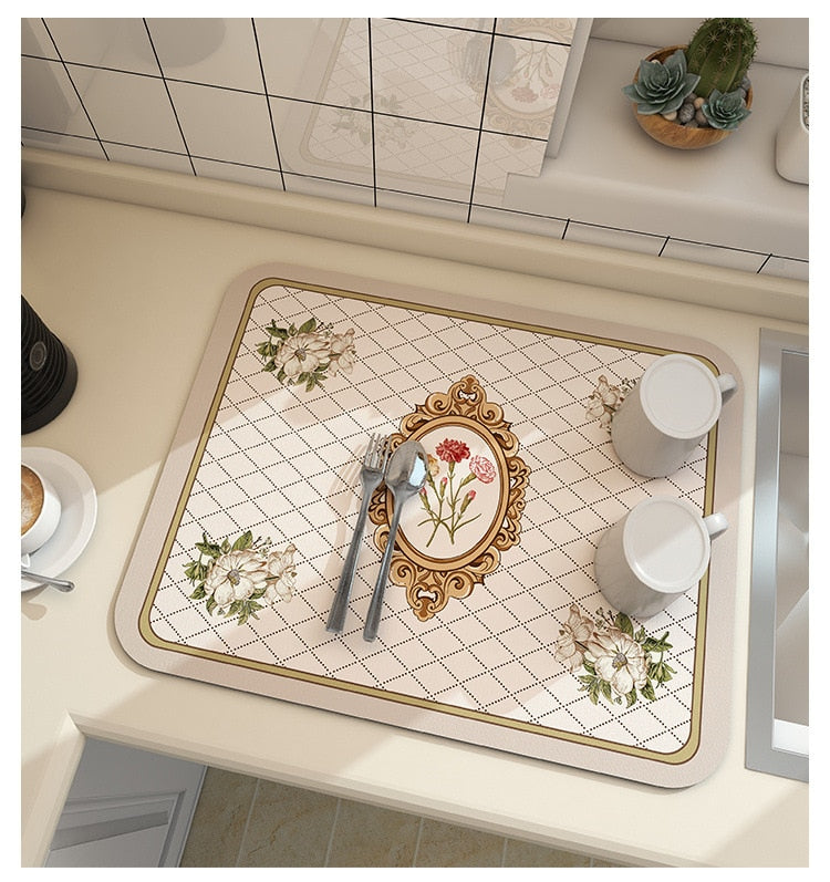 Premium Absorbent Draining Mat - Quick-Dry Microfiber, Non-Slip, Grey, Kitchen Essential
