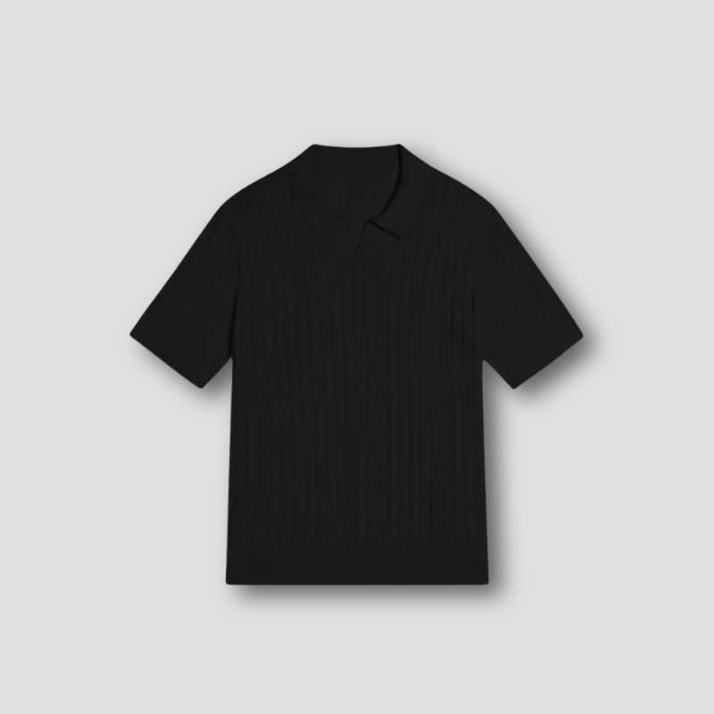 Classic Ribbed Knit Polo Shirts for Men