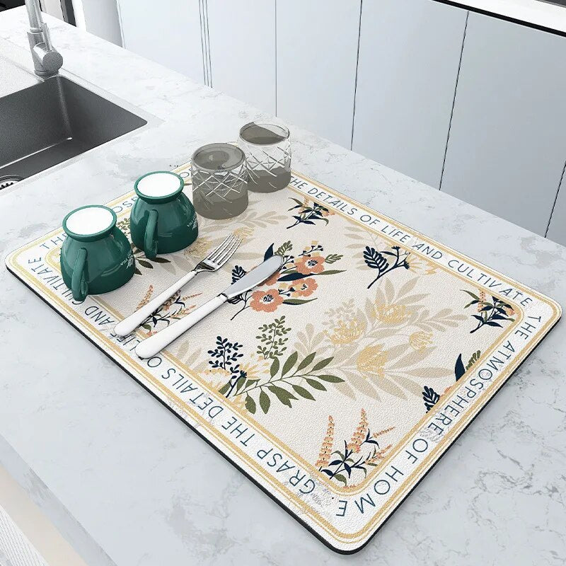 Premium Absorbent Draining Mat - Quick-Dry Microfiber, Non-Slip, Grey, Kitchen Essential