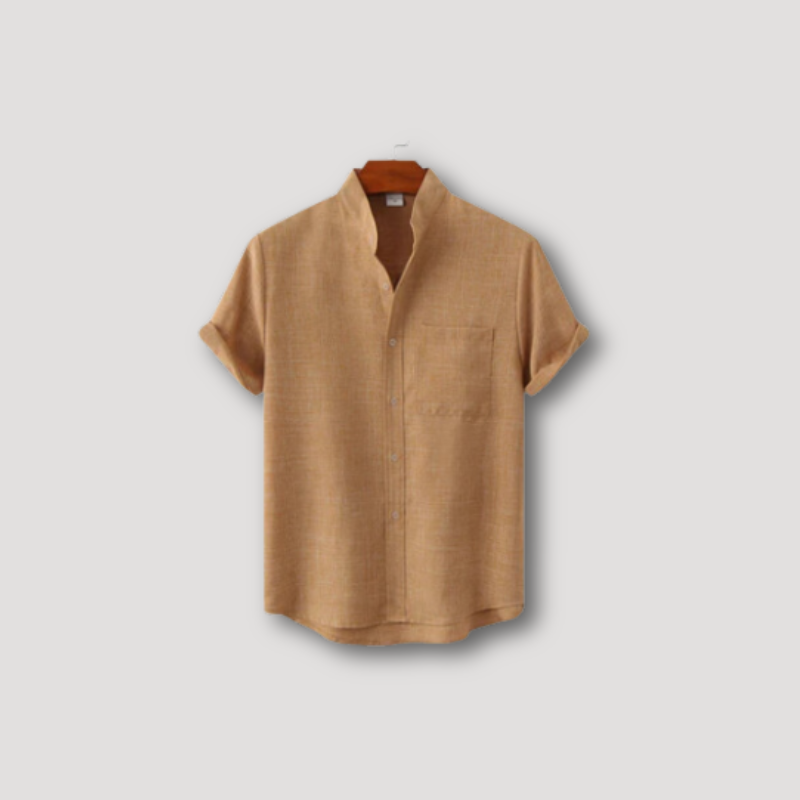 Short Sleeve Stand Collar Linen Shirt for Man
