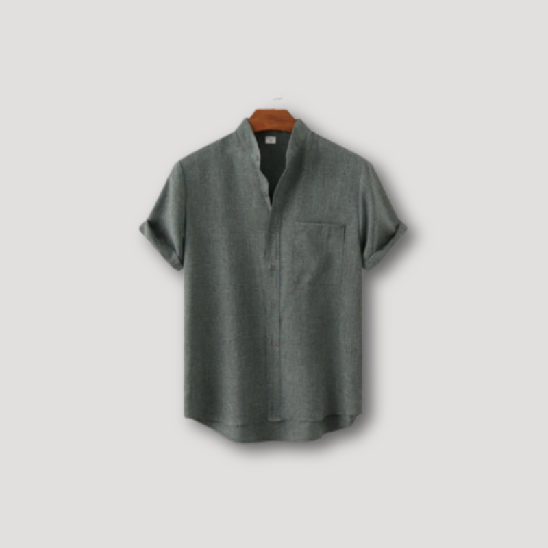 Short Sleeve Stand Collar Linen Shirt for Man