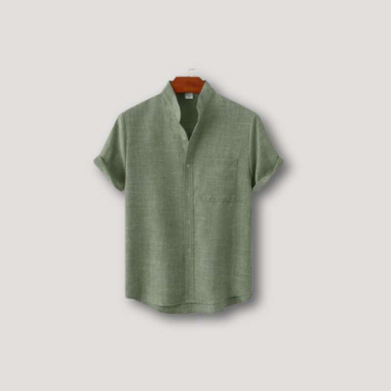 Short Sleeve Stand Collar Linen Shirt for Man