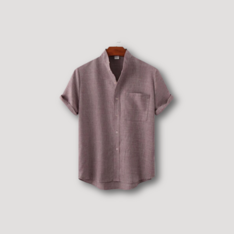 Short Sleeve Stand Collar Linen Shirt for Man