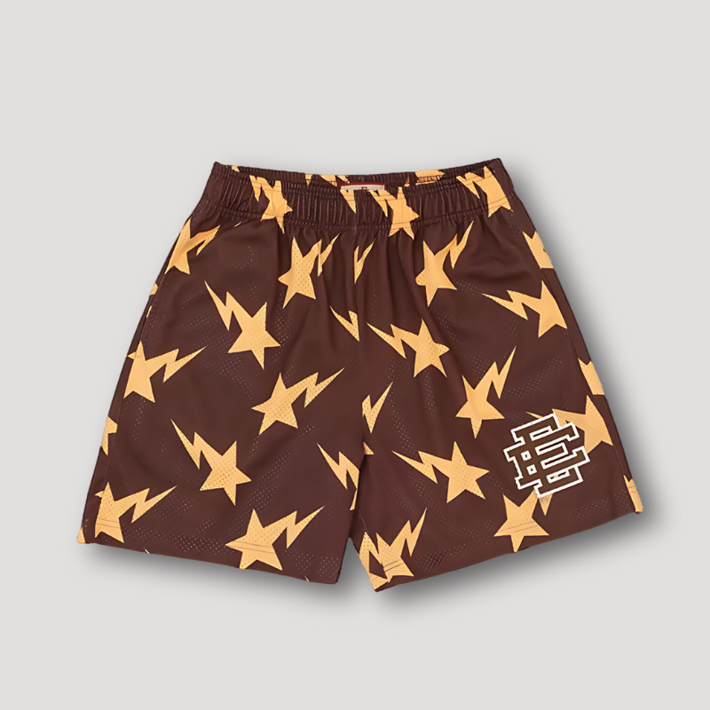 Lightning Star Graphic Prints Sporty Beach Mesh Summer Shorts