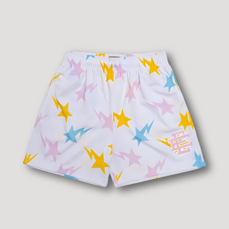 Lightning Star Graphic Prints Sporty Beach Mesh Summer Shorts