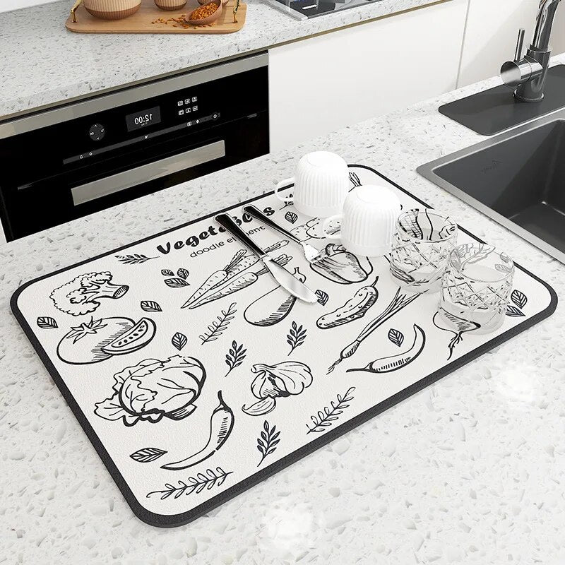 Premium Absorbent Draining Mat - Quick-Dry Microfiber, Non-Slip, Grey, Kitchen Essential