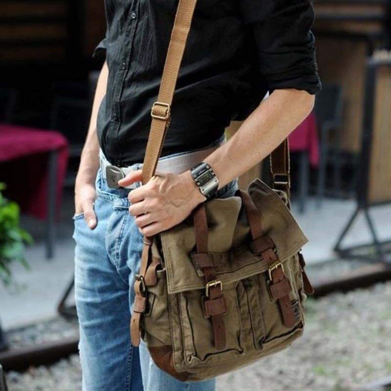 Army Green Canvas Military Style Cross Body Messenger Bag