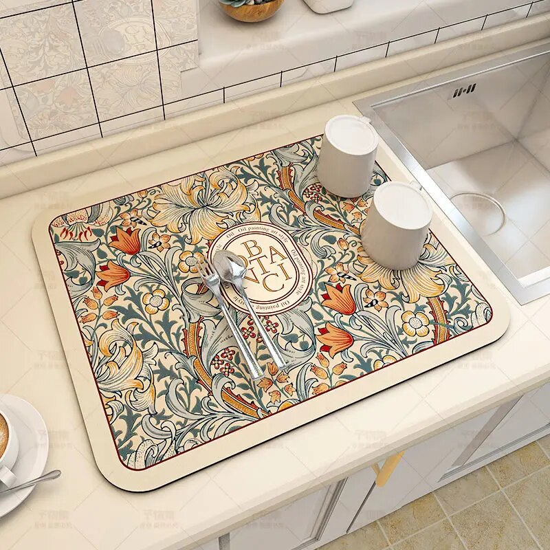 Premium Absorbent Draining Mat - Quick-Dry Microfiber, Non-Slip, Grey, Kitchen Essential