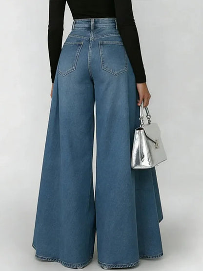 Women High Waist Wide Leg Jeans – Cotton Linen Blend – Casual Loose Fit Pants