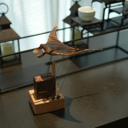 Handmade Wooden Manta Ray Automaton – Electric Bionic Motion – Beech & Walnut