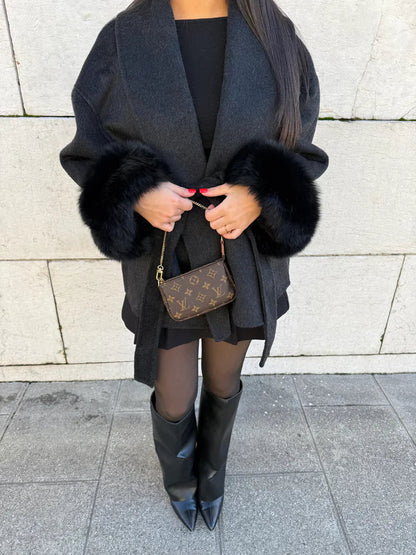Women Soft Wool Coat – Elegant Wrap Coat – Loose Fit With Belt Winter