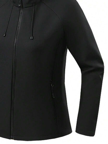 Women’s Soft Shell Thermal Jacket – Black Fleece-Lined Hiking Jacket