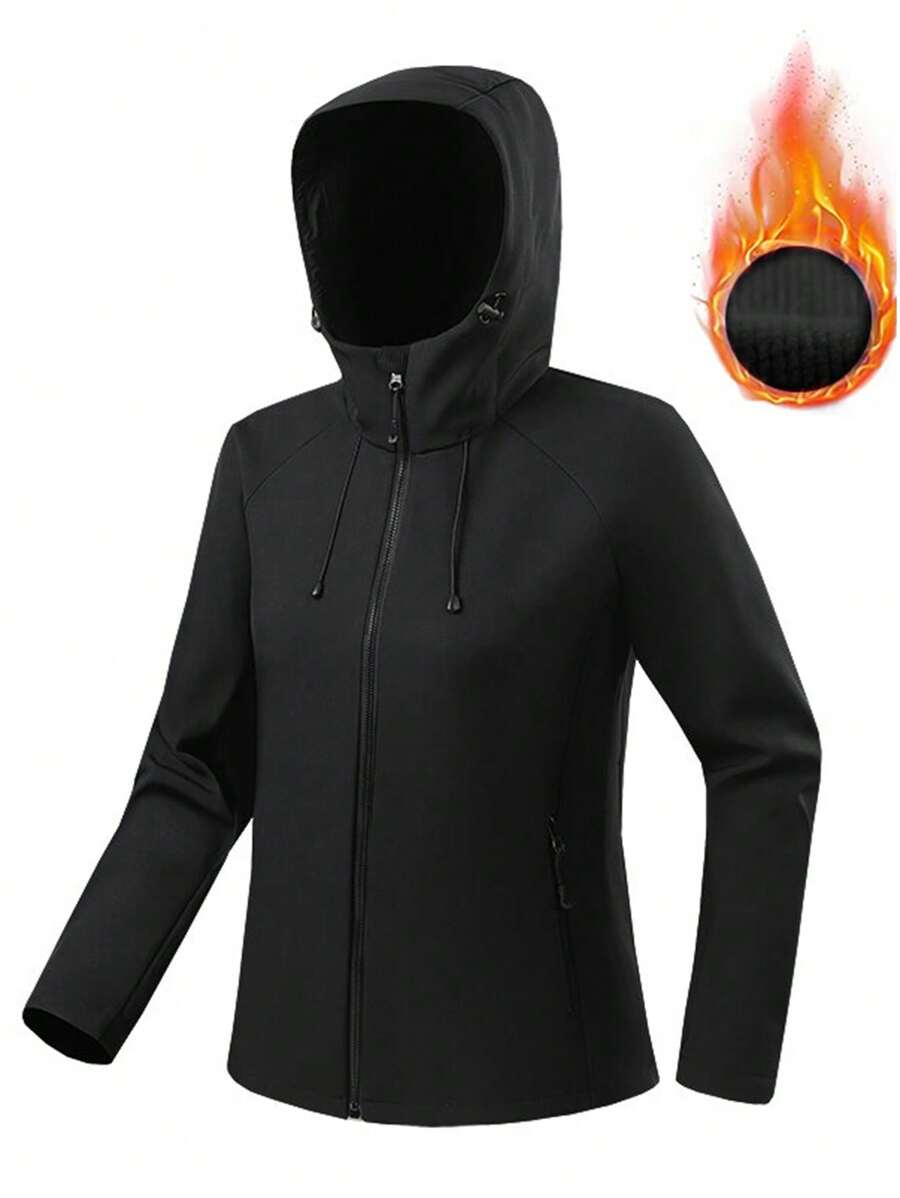 Women’s Soft Shell Thermal Jacket – Black Fleece-Lined Hiking Jacket
