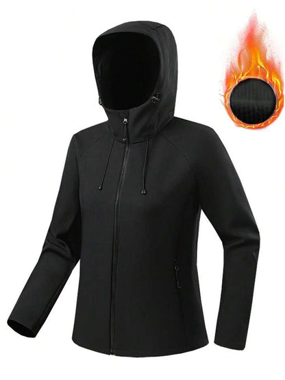 Women’s Soft Shell Thermal Jacket – Black Fleece-Lined Hiking Jacket