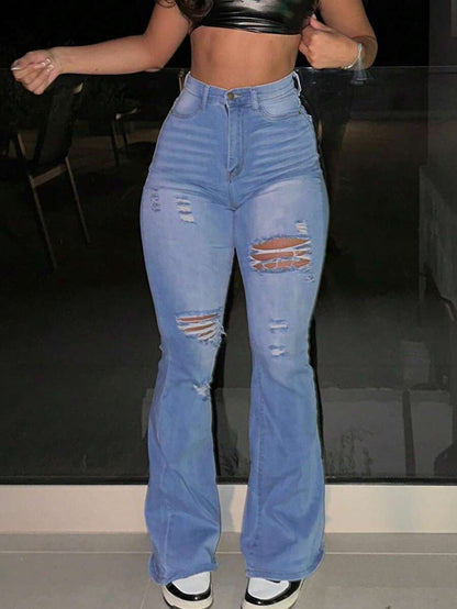 Women Y2K Flare Jeans – High Waist Stretch Denim – Embroidered Bow Slim Fit