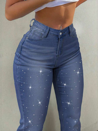 Women Y2K Flare Jeans – High Waist Stretch Denim – Embroidered Bow Slim Fit