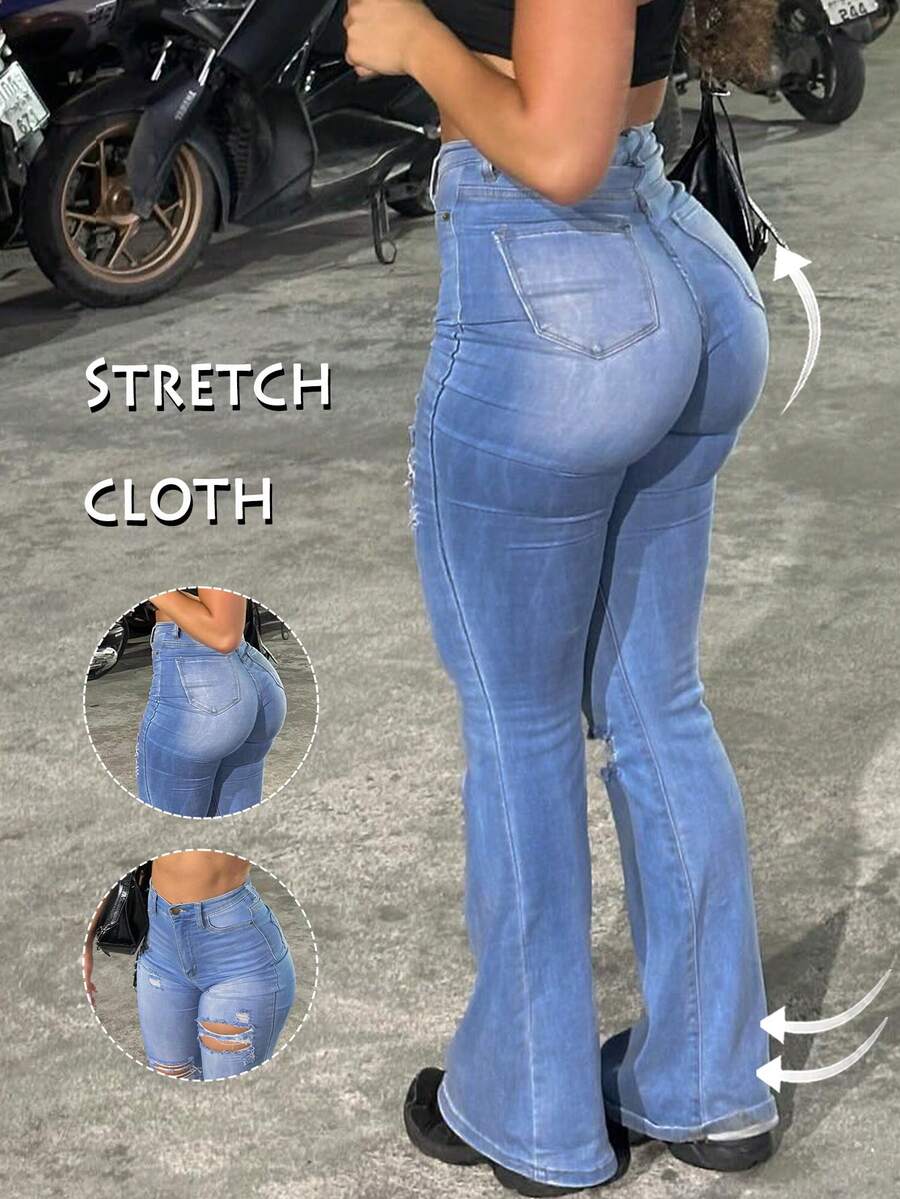 Women Y2K Flare Jeans – High Waist Stretch Denim – Embroidered Bow Slim Fit